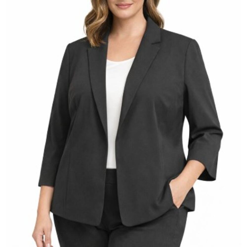 Calvin Klein Blazer Womens 20W Black Open Front Career Work Jacket Plus Size - Picture 1 of 16
